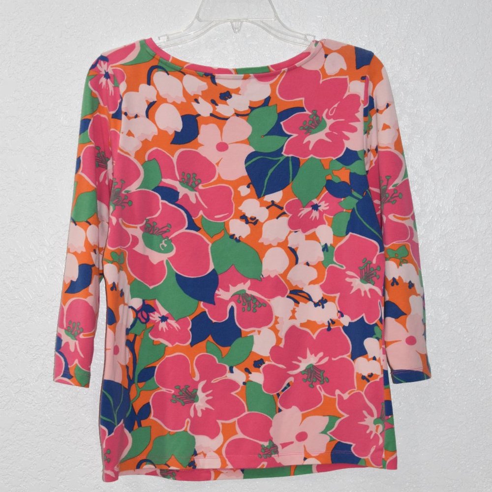 Talbot Petites Cotton Spandex top blouse 3/4 sleeve Tropical Floral print Medium - Picture 3 of 5